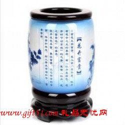 仿青花瓷花開(kāi)富貴筆筒定做