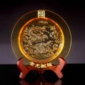琉璃金龍盤工藝品定制,金龍獻瑞琉璃龍盤定做