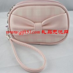 粉色格子蝴蝶結零錢包|存錢包|硬幣包定制