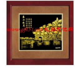 象山水月金箔畫定制,金箔畫刻制定做