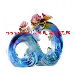 琉璃潤開長春擺件