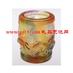 萬馬奔騰琉璃筆筒