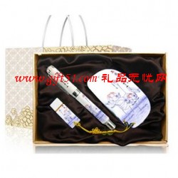 荷韻中國風U盤鼠標陶瓷筆三件套