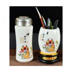 吉祥猴單層保溫杯旋轉筆筒套裝